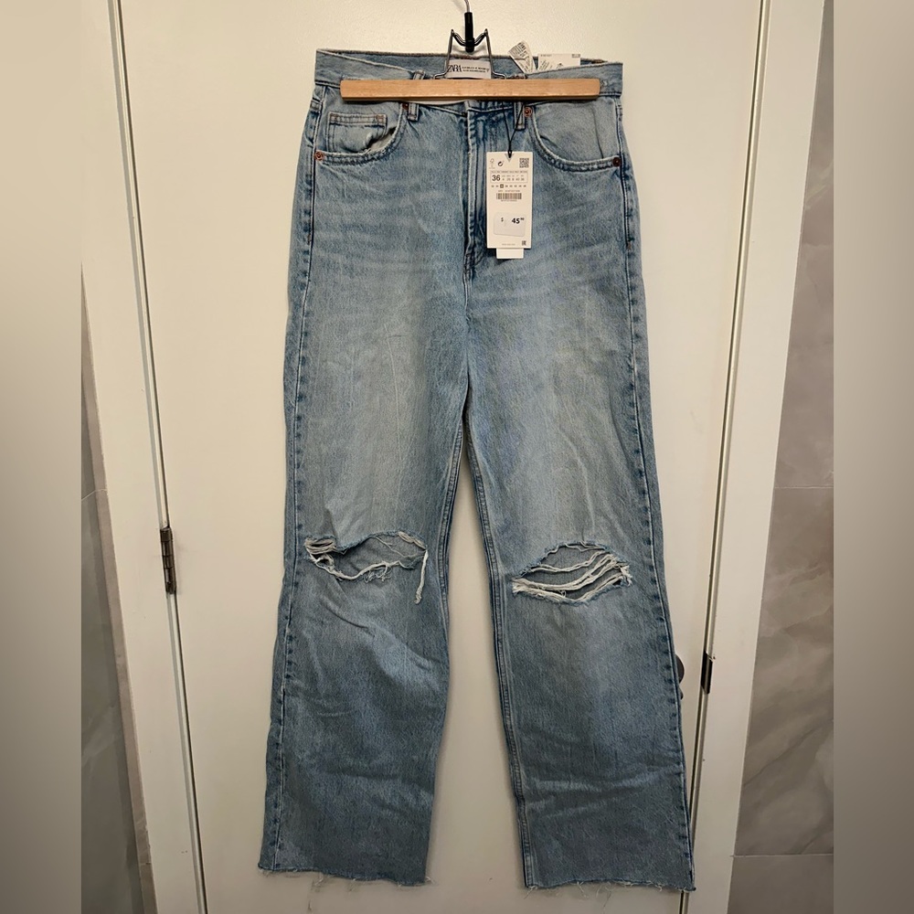 Zara wide leg ripped jeans